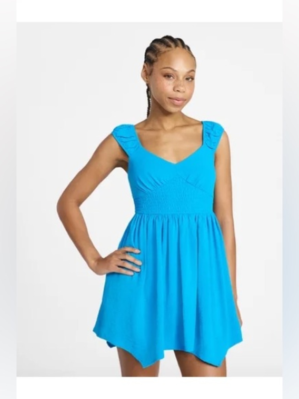 No Boundaries Women's Smocked Waist Mini Dress Turquoise Blue Women’s Size XL